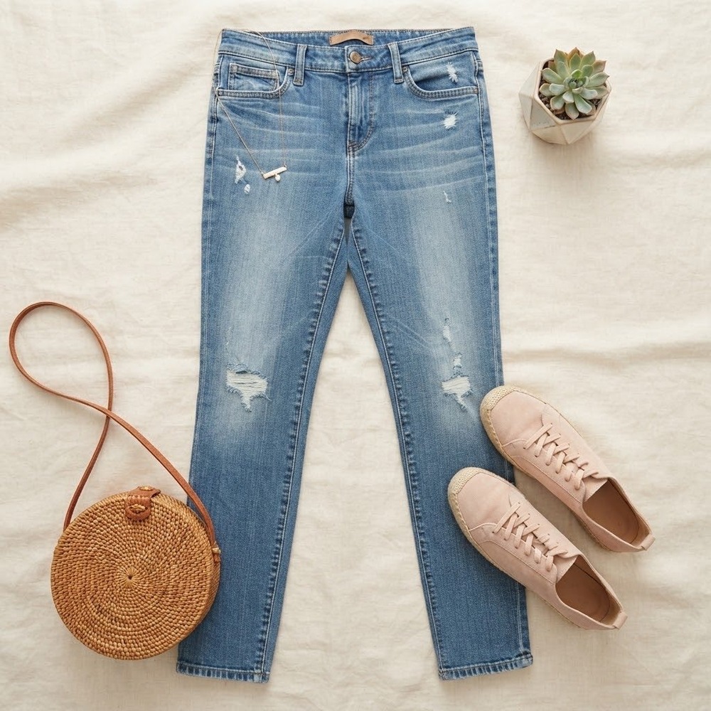 Joes Jeans The High Water Distressed Straight Leg Cropped Jeans Blue W27